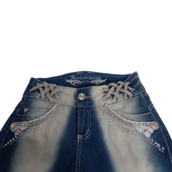 PENSAMIENTO WOMEN'S BLUE JEANS SIZE 7 WITH LOTS OF BLING - Picture 5 of 12